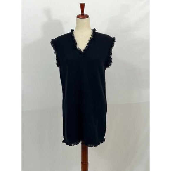 LISA YANG Sz 1 S Small Black Lola 100% Cashmere Fringe Trim Tunic Dress - Picture 9 of 14